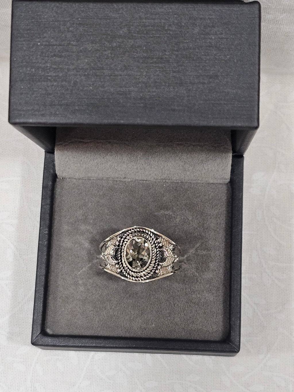 Sterling Silver White Topaz Gemstone Ring - Size 9