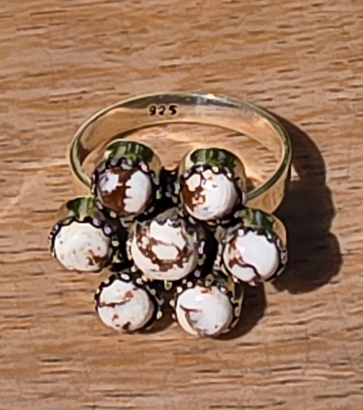Sterling Silver White Buffalo Closed Back Ring Size 6