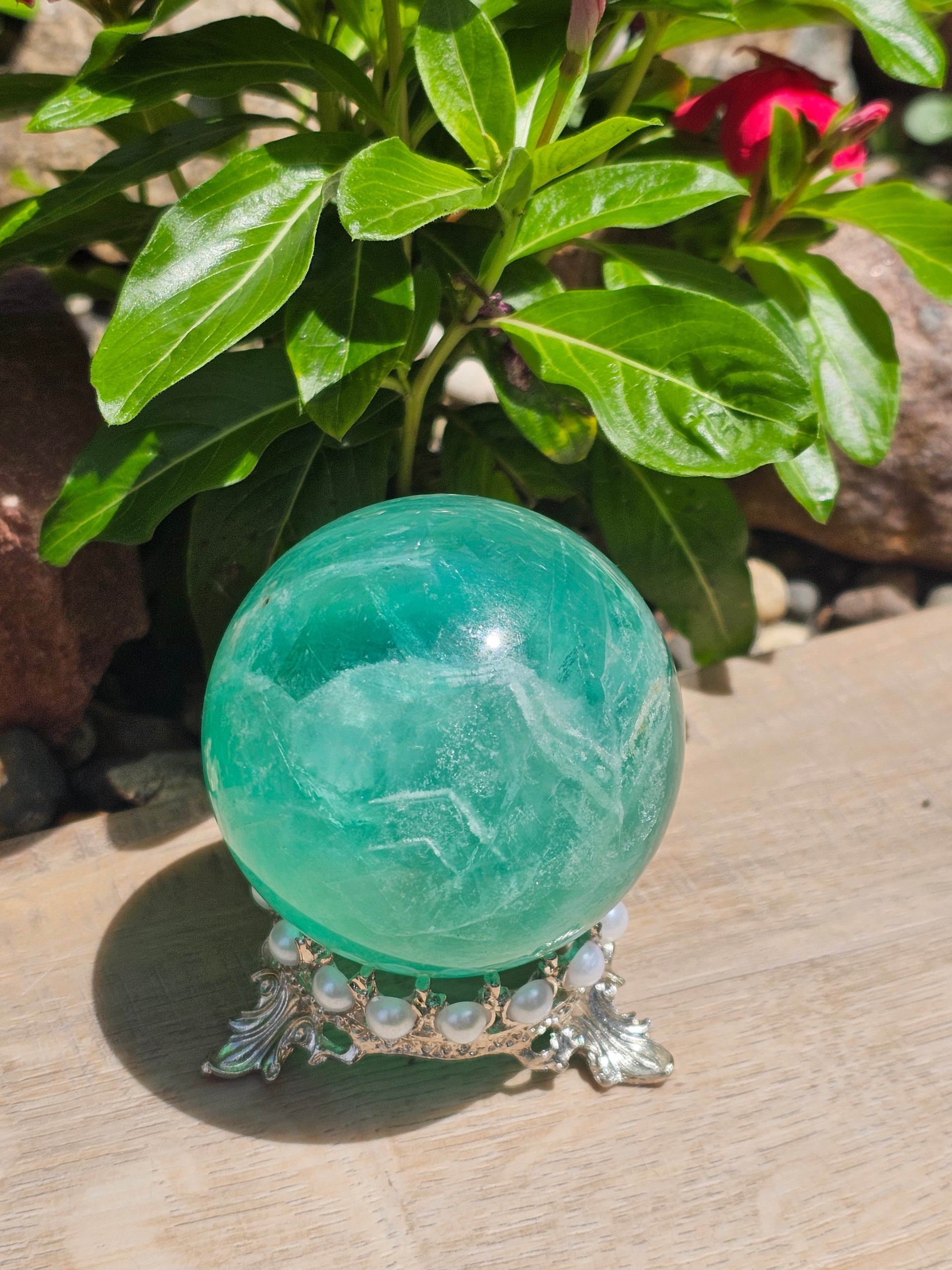 Green Fluorite Crystal Sphere 63mm
