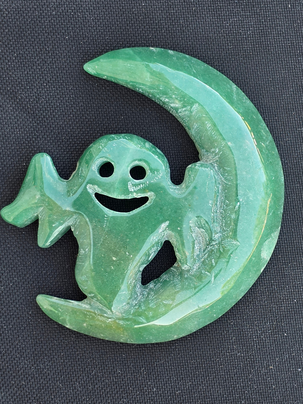 Green Aventurine Crescent Moon Ghost on a Stand
