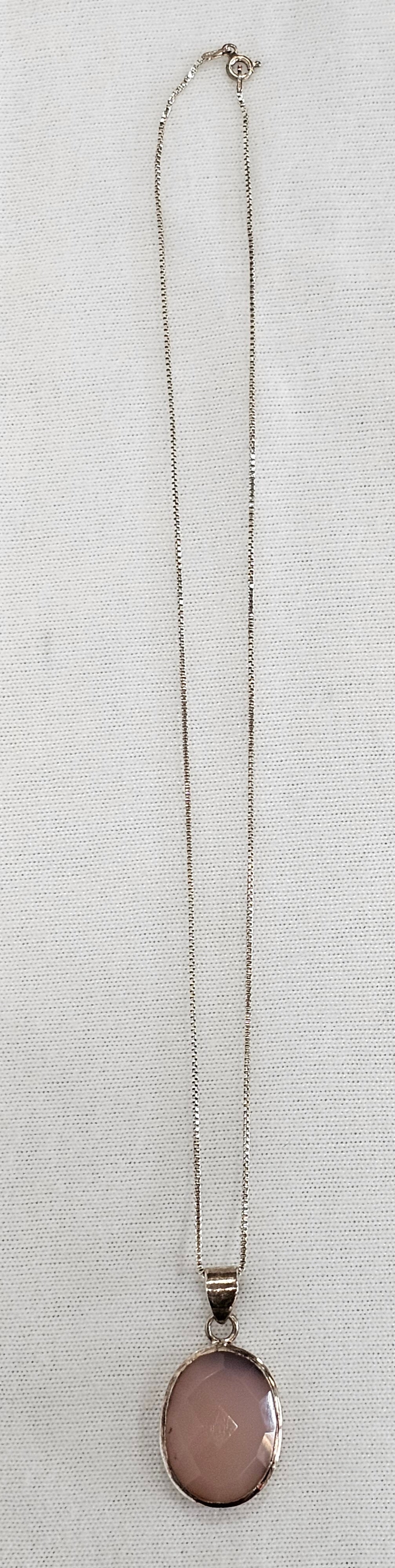 Rose Quartz Necklace - Sterling Silver with Adjustable 18" to 20" Chain