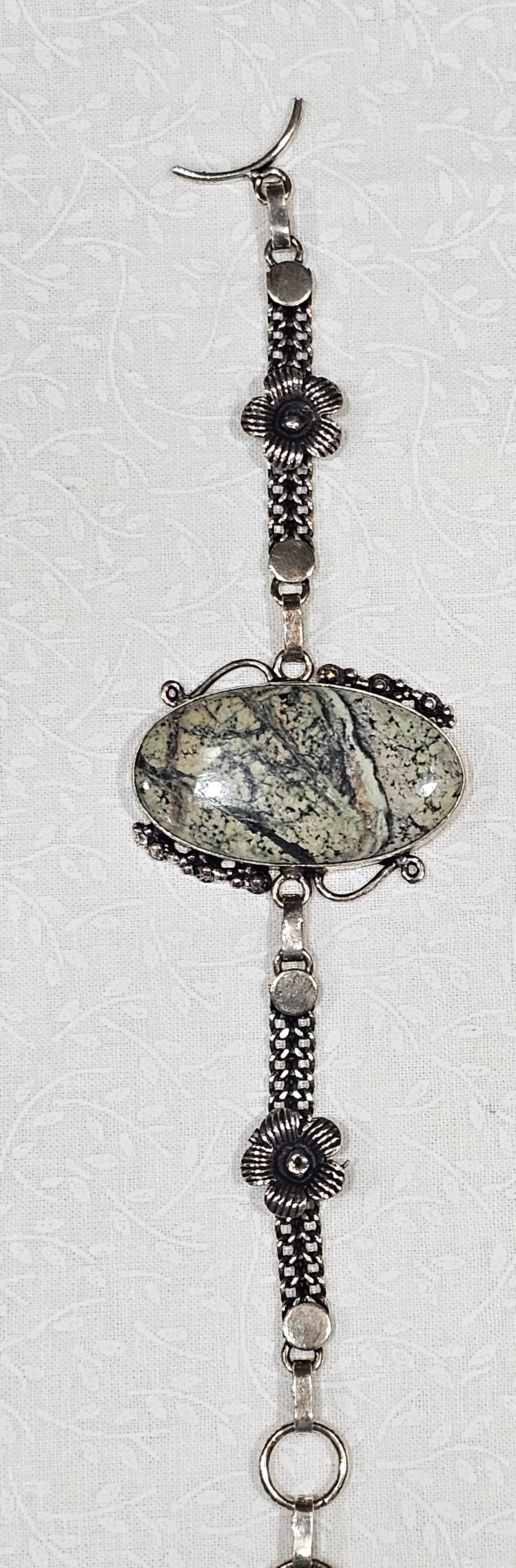 Sterling Silver Moss Agate Gemstone Bracelet