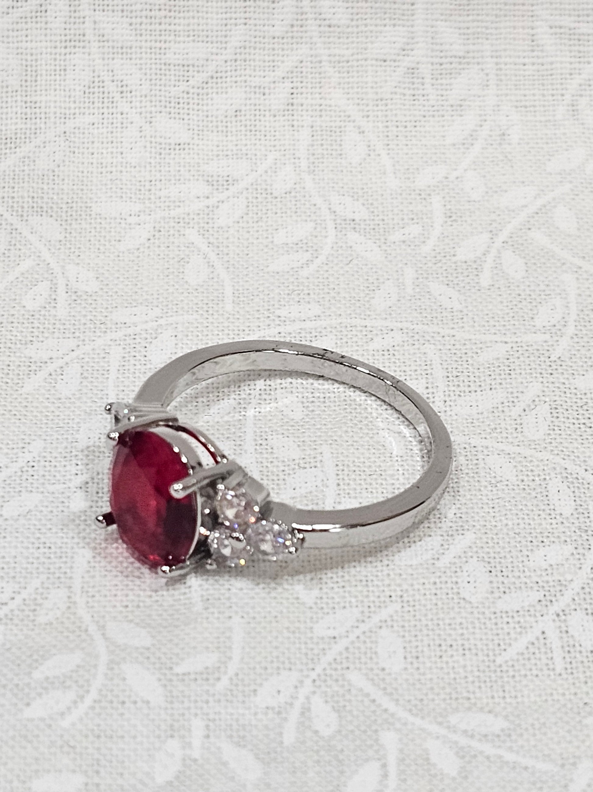 Sterling Silver Ruby Gemstone Ring - Size 8