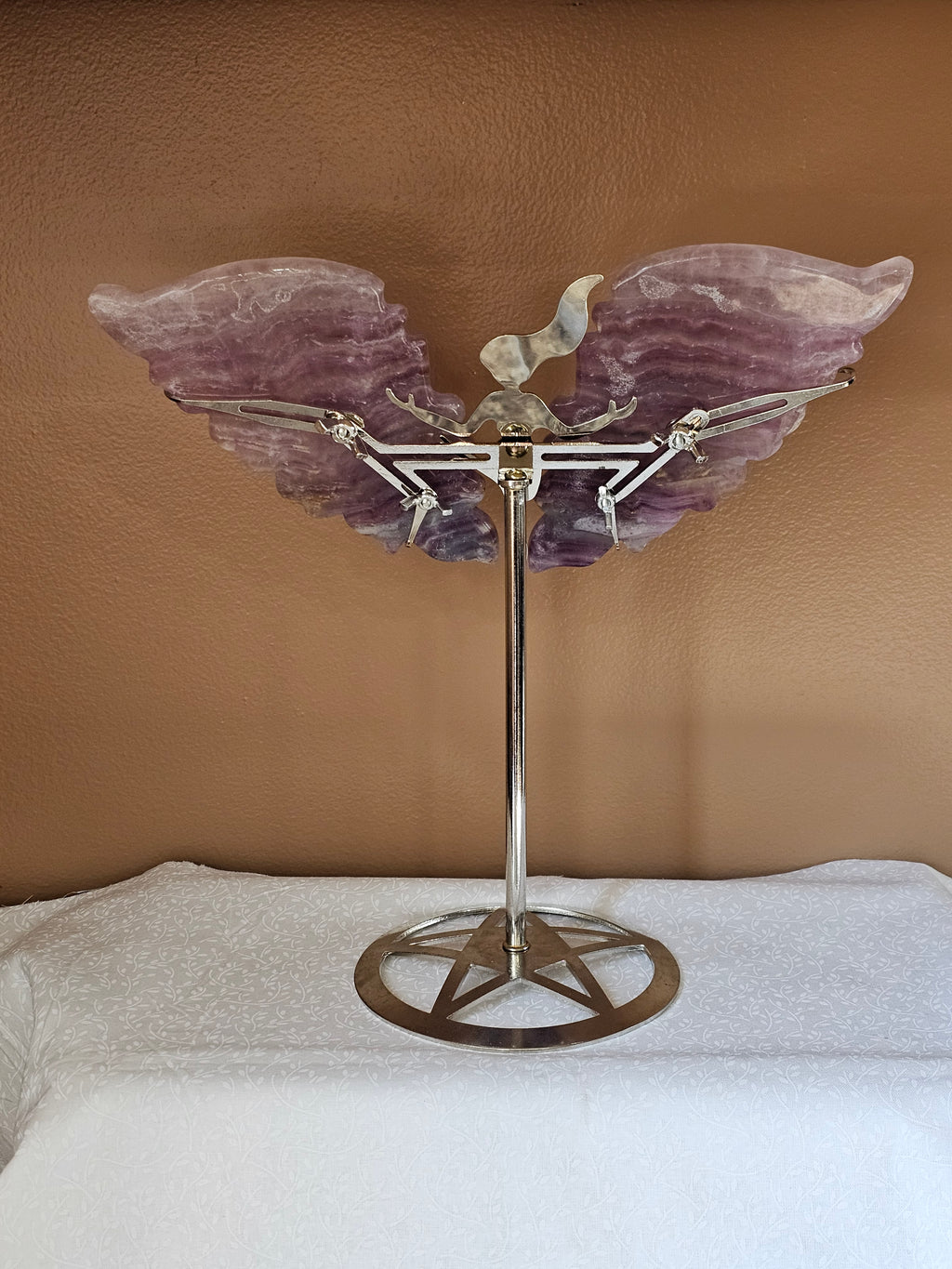 Rainbow Fluorite Crystal Butterfly Wings with Stand