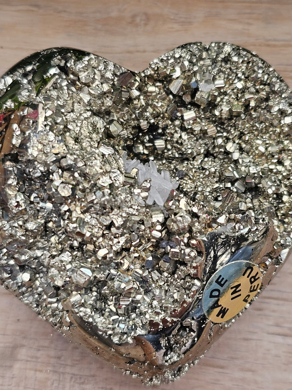 Pyrite with Calcite Crystal Heart - 2.5" Natural Stone Carving