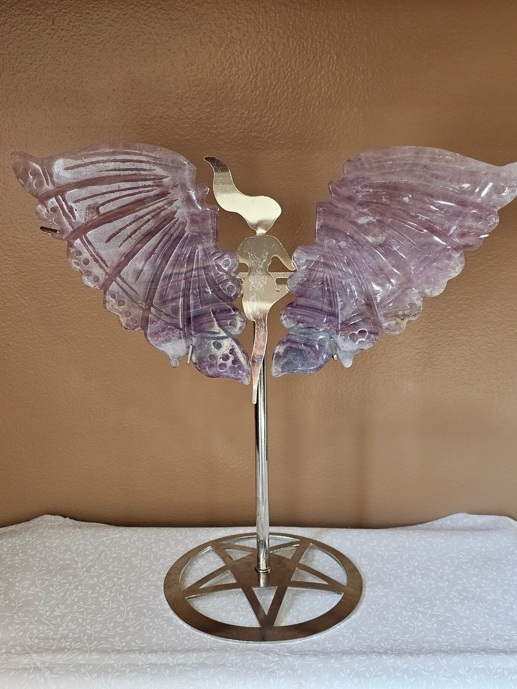 Rainbow Fluorite Crystal Butterfly Wings with Stand