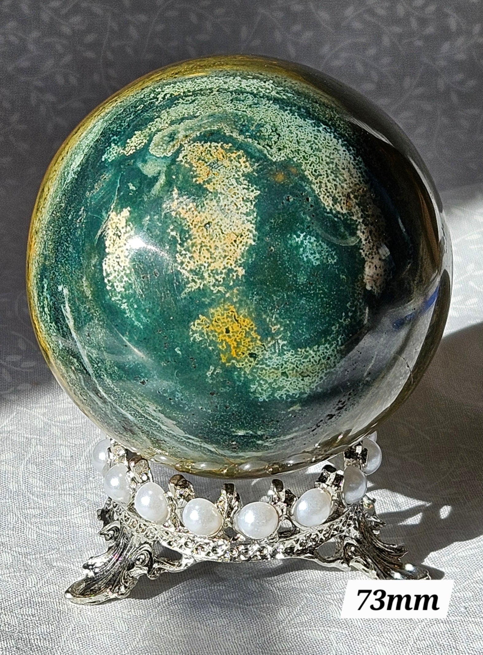 Ocean Jasper Crystal Sphere 73mm with Druzy - Natural Stone
