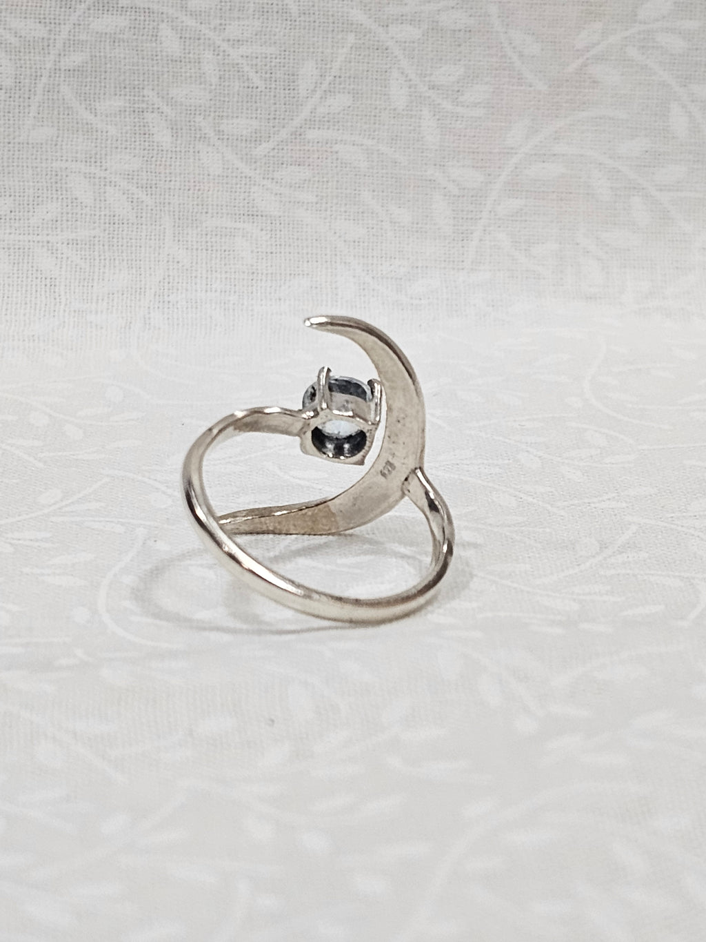 Sterling Silver Blue Topaz Moon Ring - Size 8.5