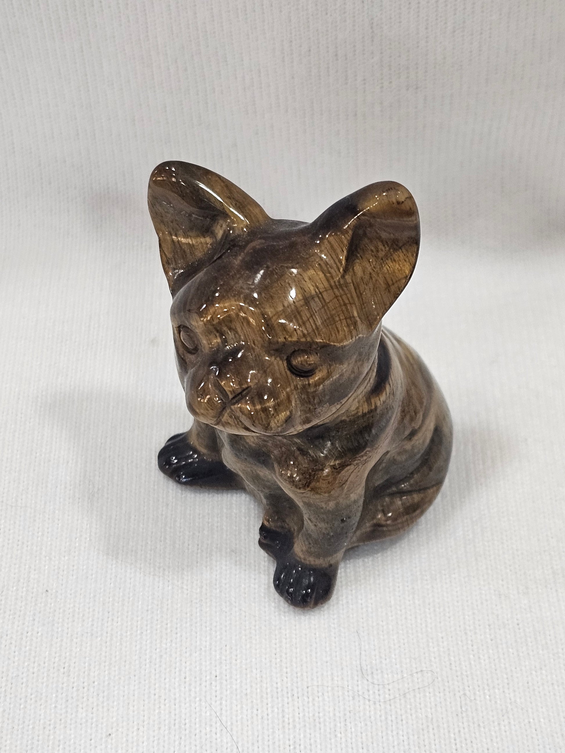 Tiger Eye Frenchie Dog Crystal Carving