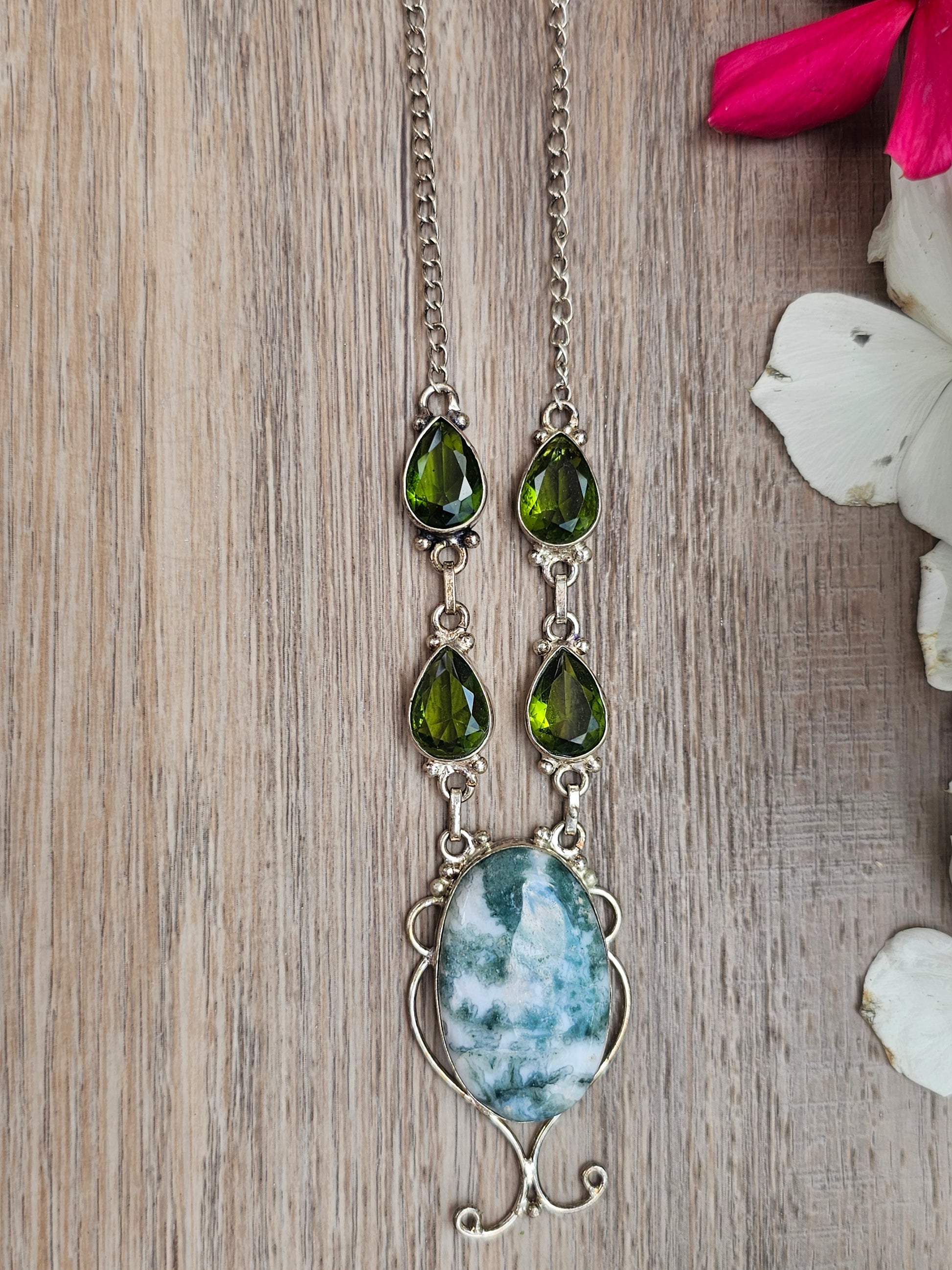 Moss Agate & Peridot Gemstone Necklace