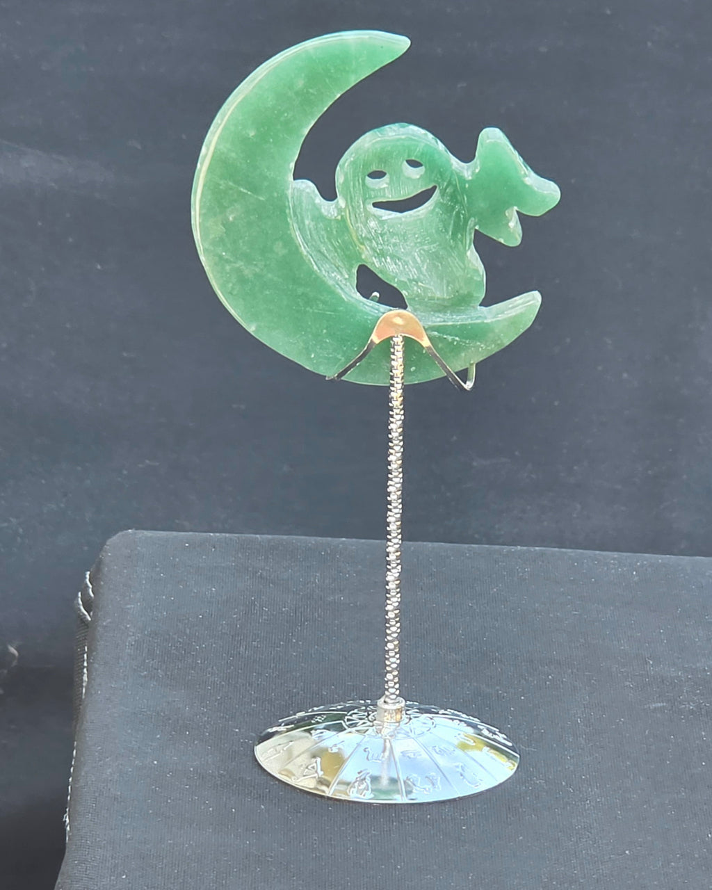 Green Aventurine Crescent Moon Ghost on a Stand