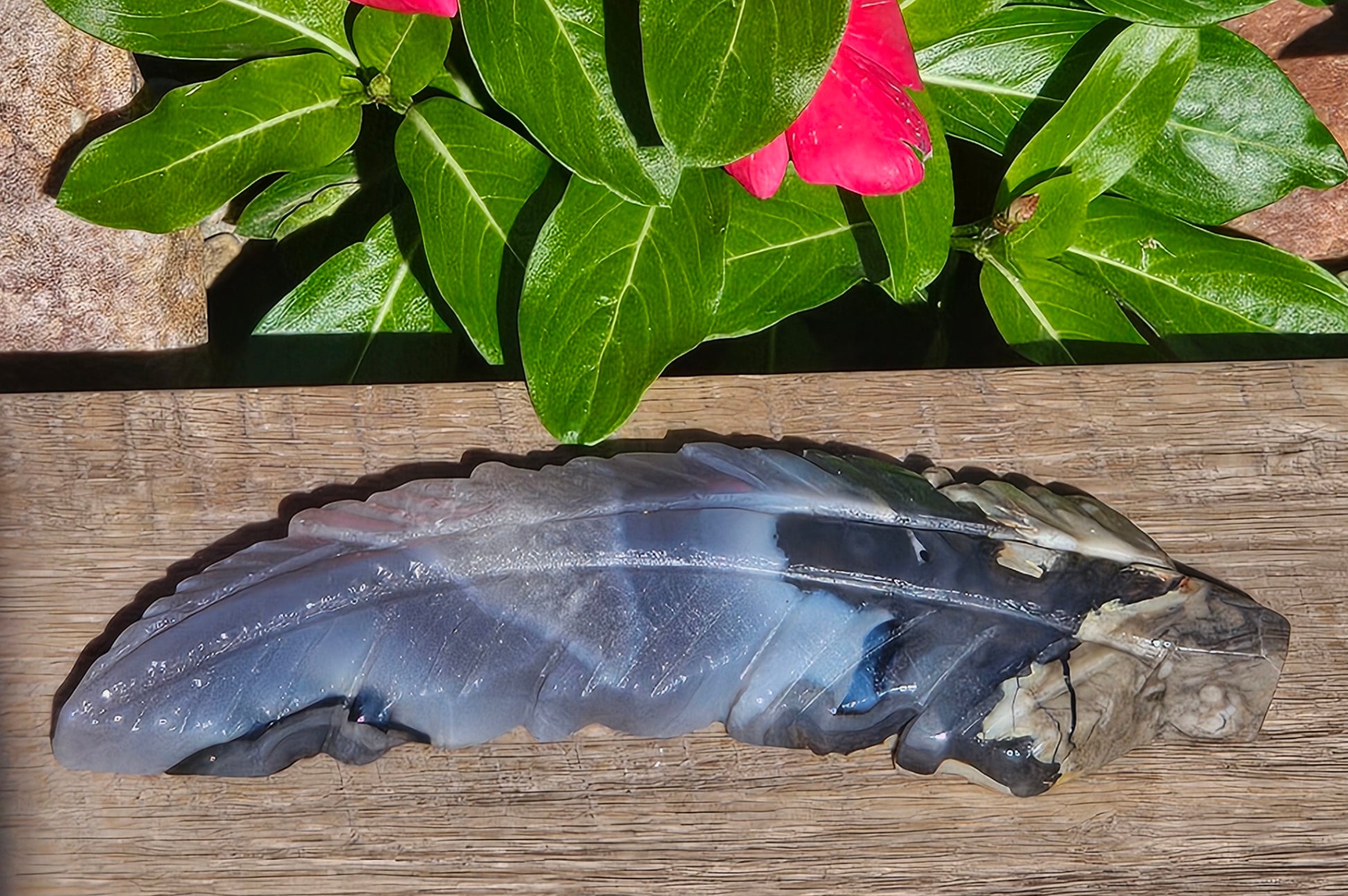 Volcano Agate Crystal Feather Carving