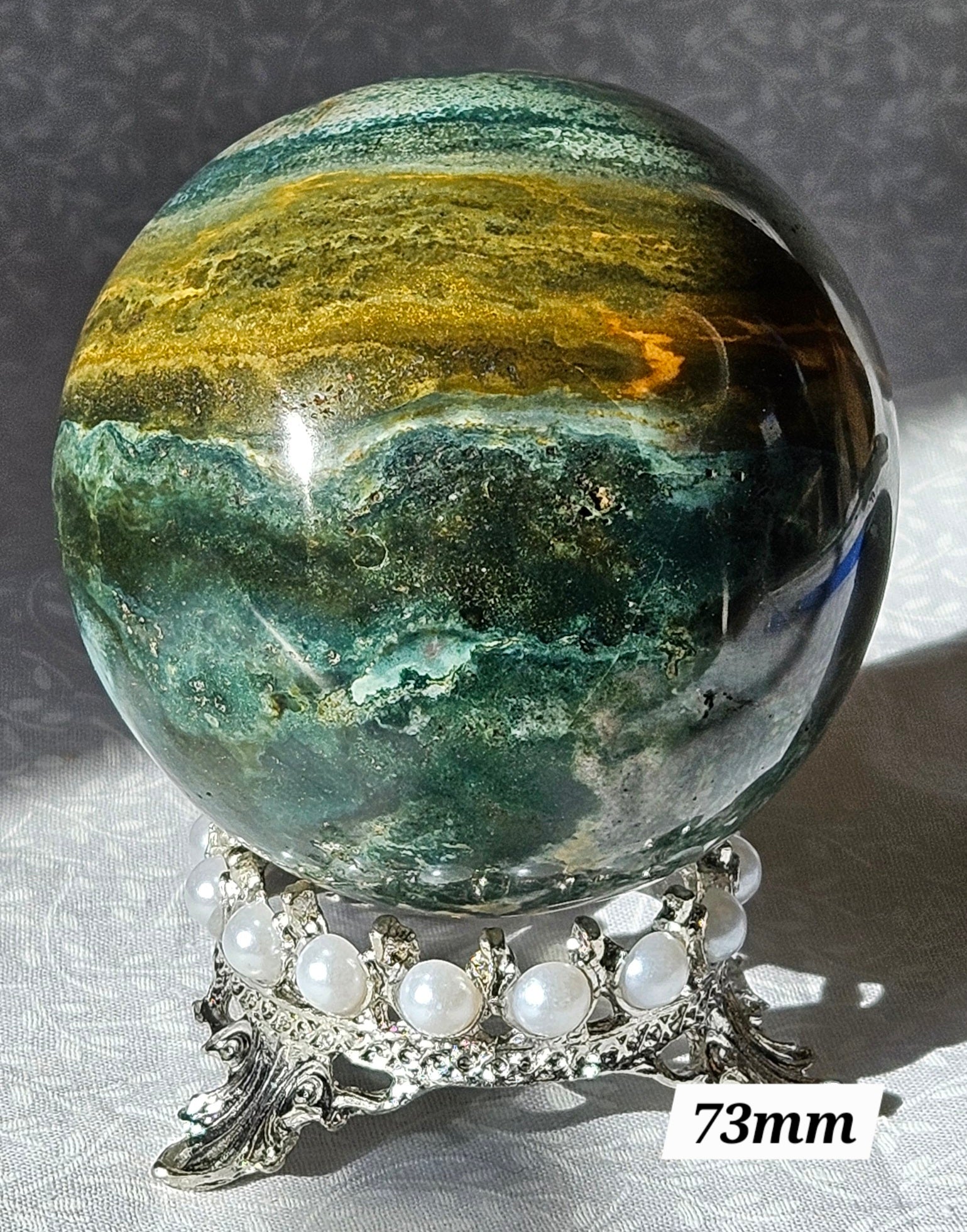 Ocean Jasper Crystal Sphere 73mm with Druzy - Natural Stone