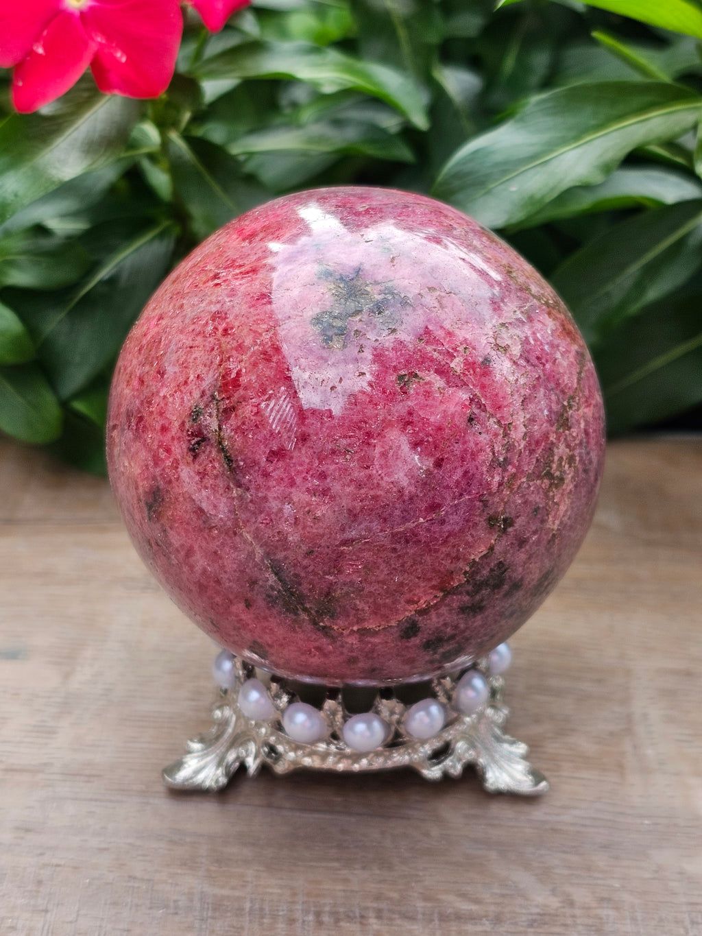 Rhodonite Crystal Sphere 76mm - Natural Pink Stone Ball