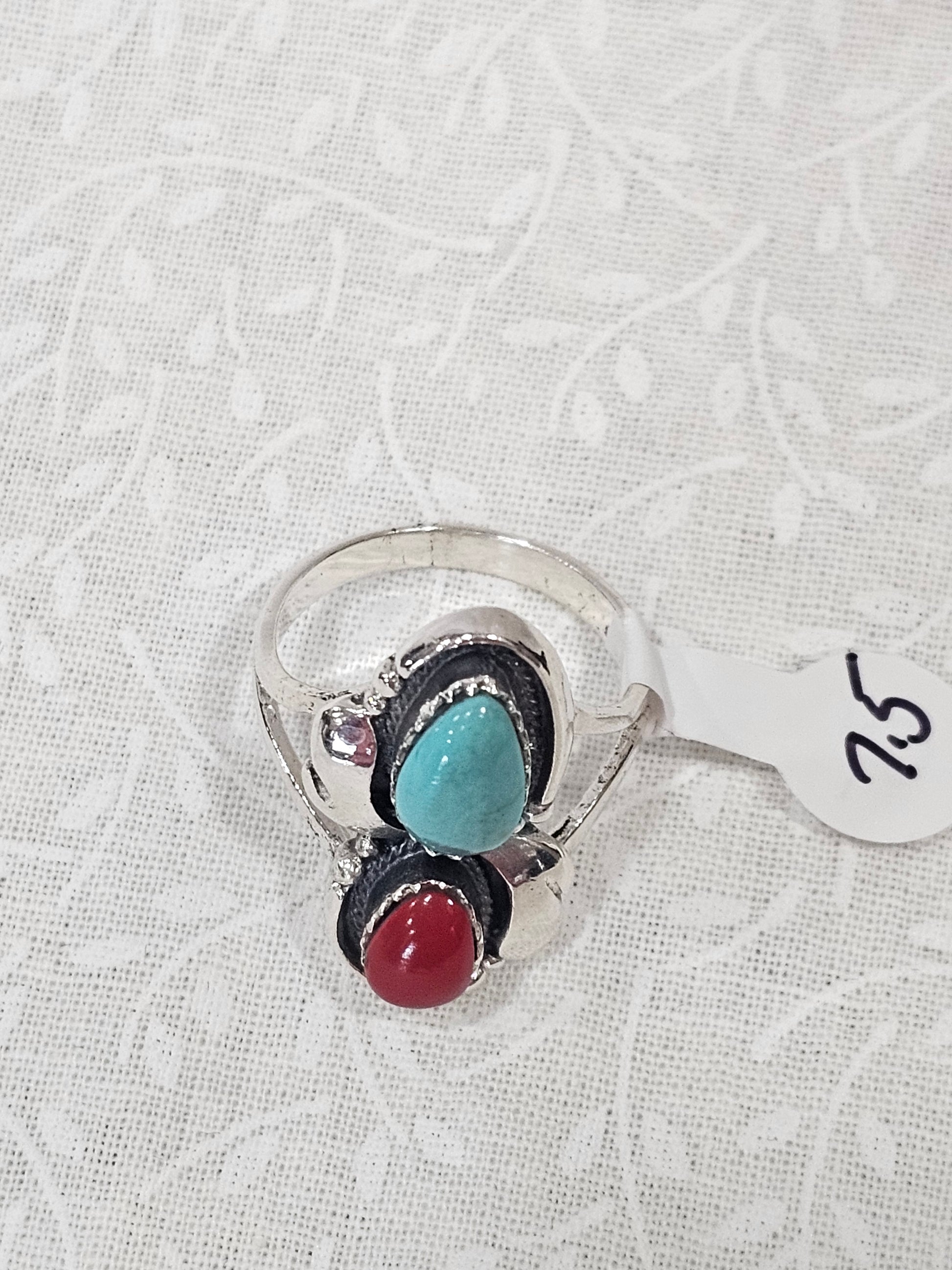Sterling Silver Red & Blue Turquoise Ring 7.5