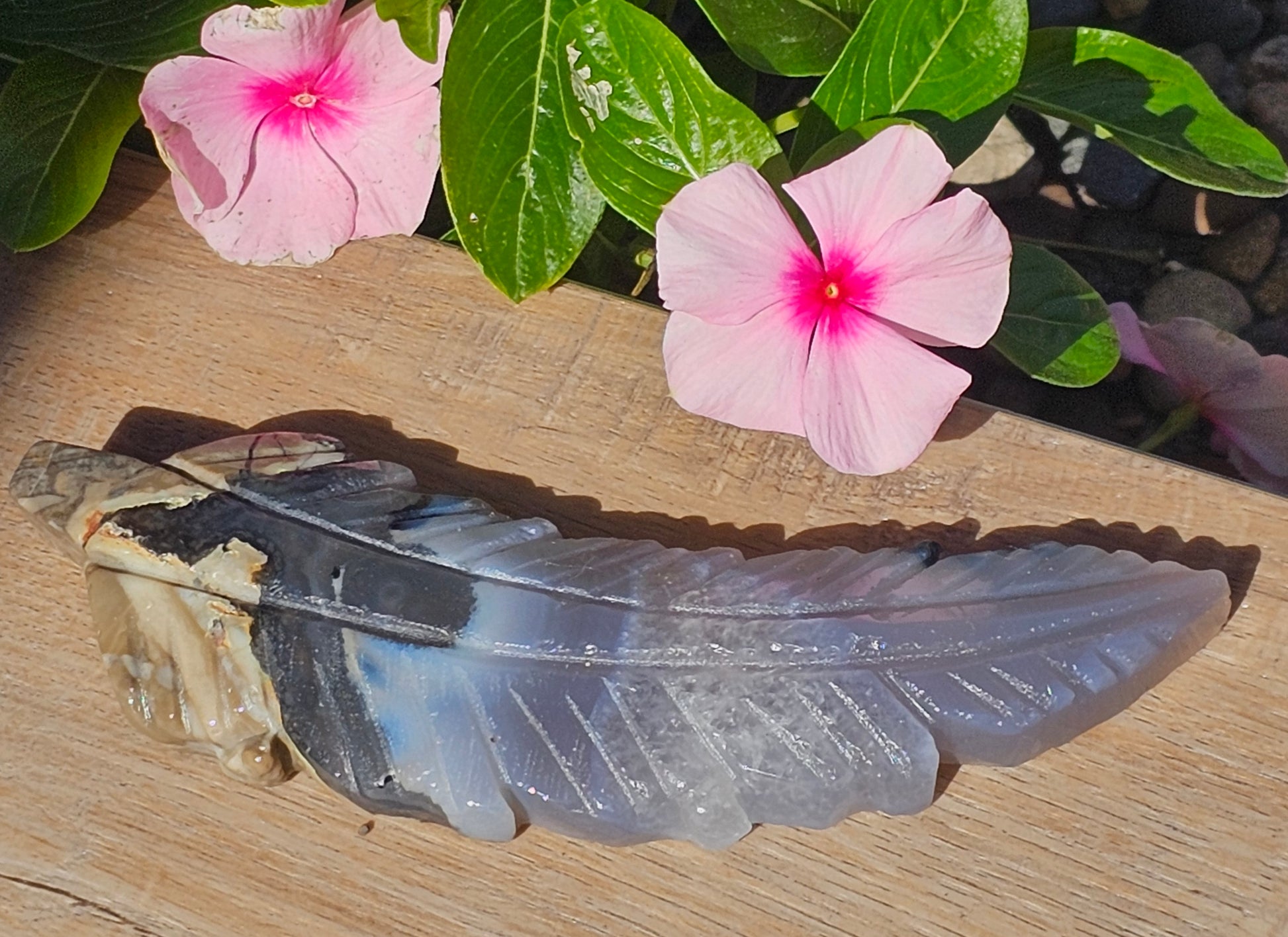 Volcano Agate Crystal Feather Carving