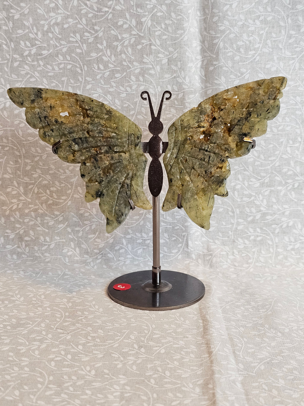 Prehnite Crystal Butterfly Wings with Stand - 5 Inch Natural Stone Decor