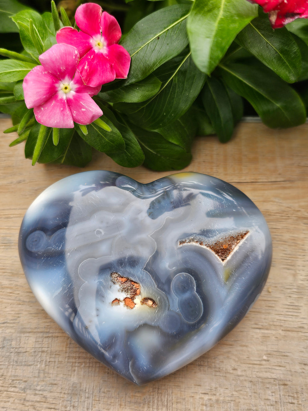 Orca Agate Crystal Heart - 3.8" Natural Stone Carving