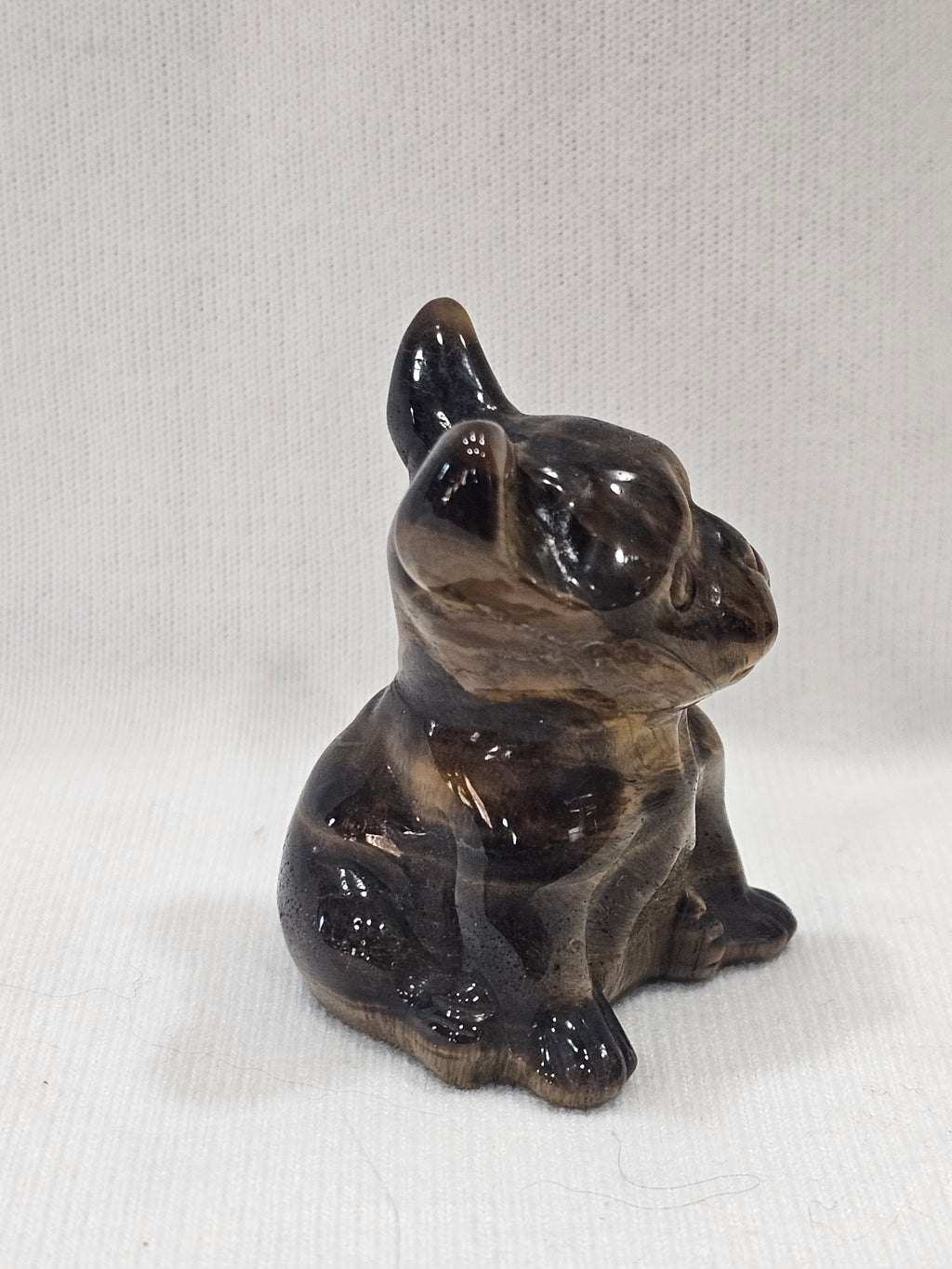 Tiger Eye Frenchie Dog Crystal Carving