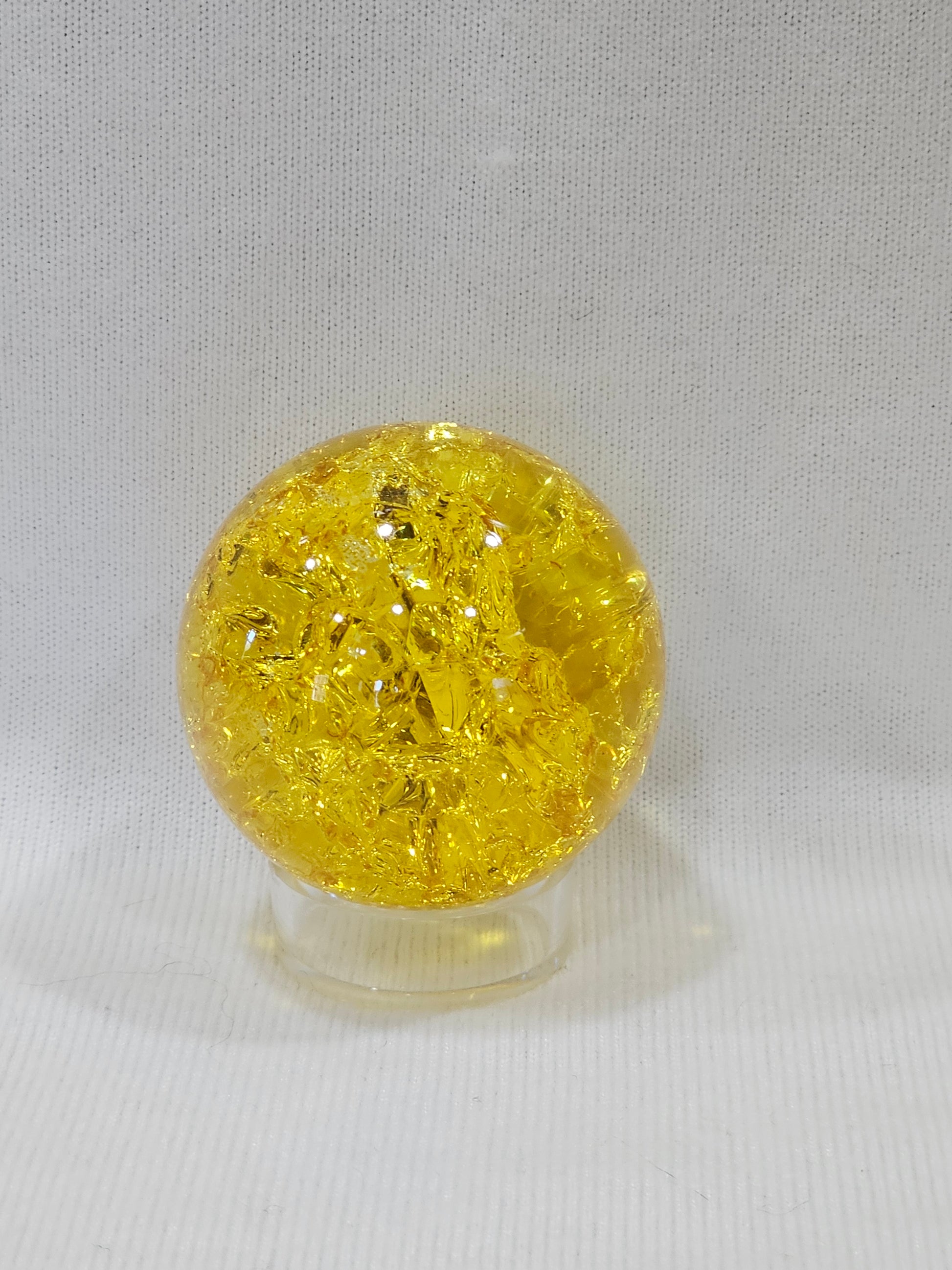Yellow Aura Crackle Glass Sphere 50mm