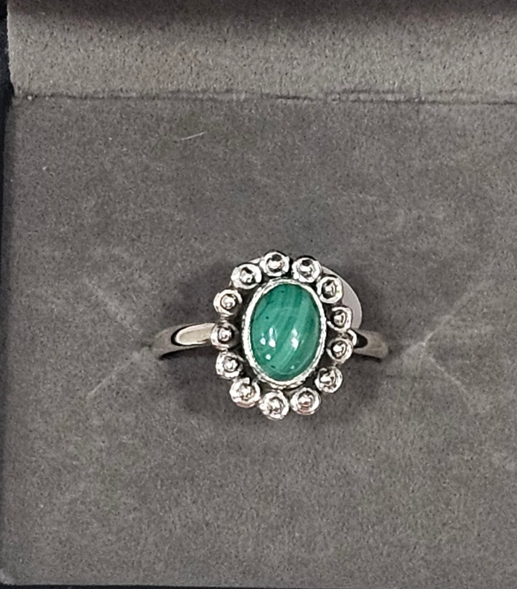Sterling Silver Malachite Gemstone Ring 7.5