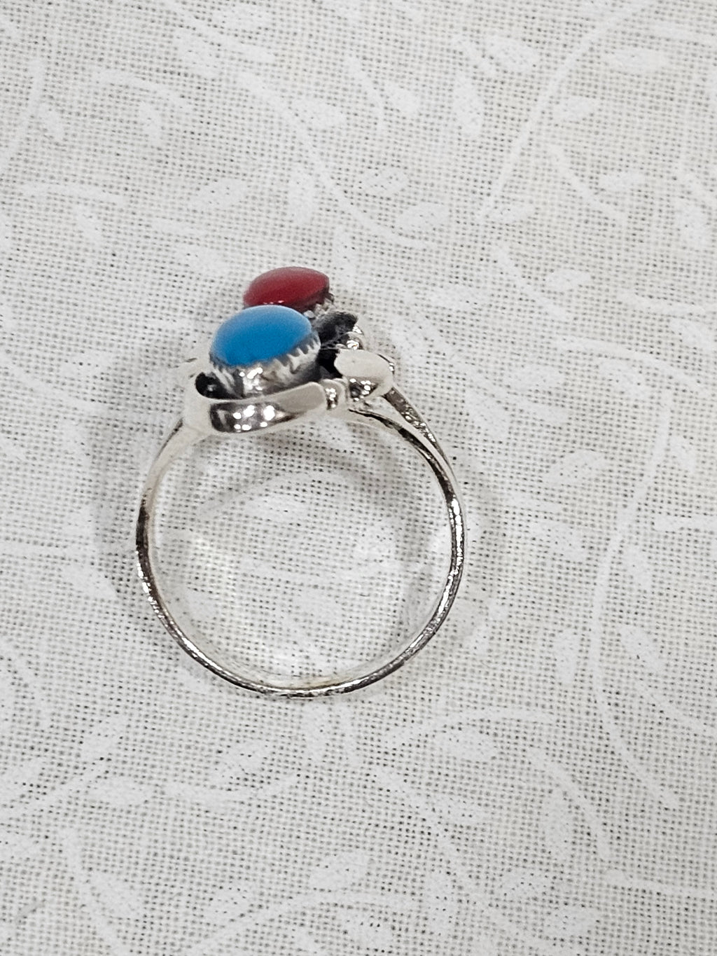 Sterling Silver Red &Blue Turquoise Gemstone Ring 7.5
