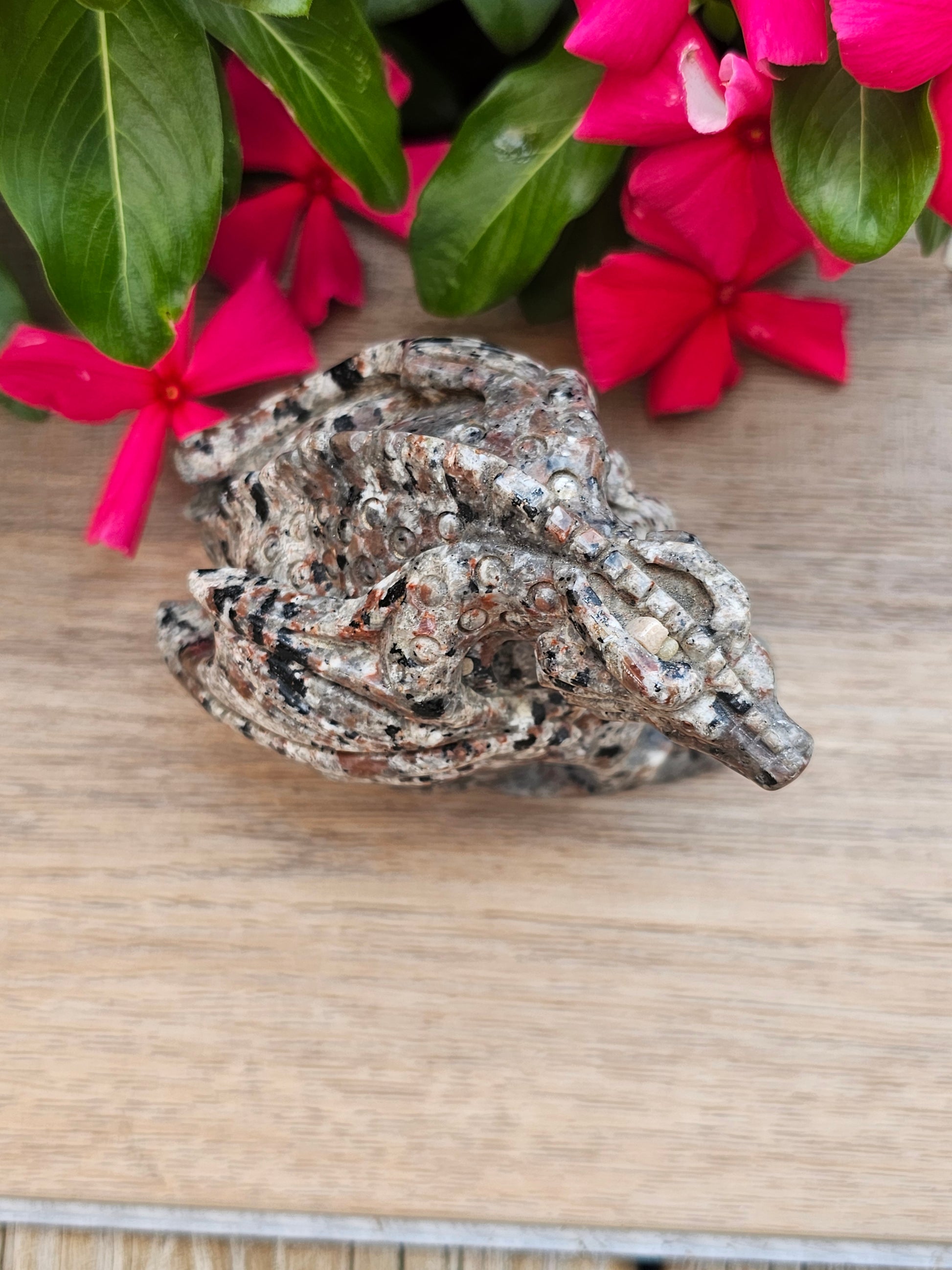 Yooperlite Crystal Skull with Dragon Carving