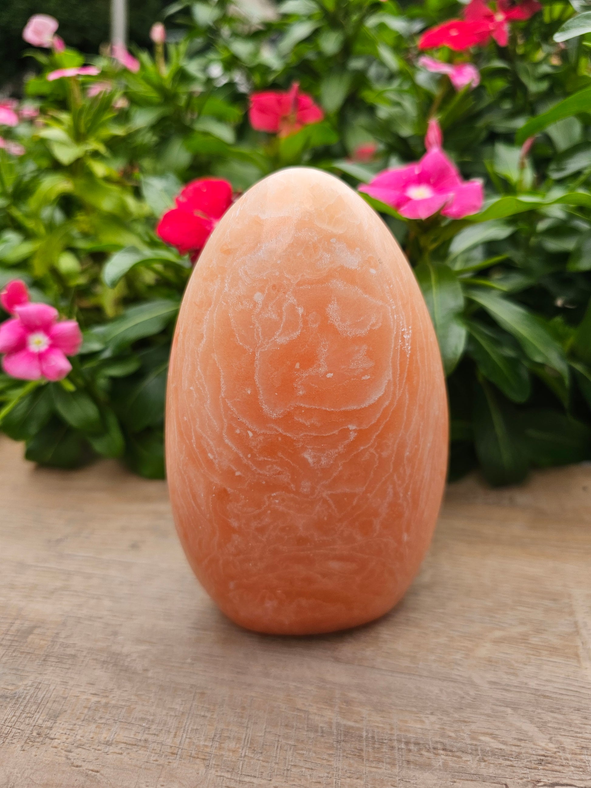 Orange Calcite Crystal Freeform with Light Natural Healing Stone Lamp