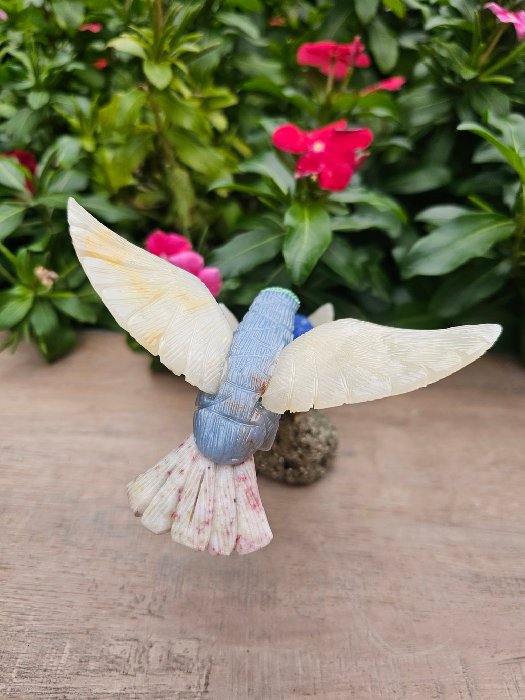 Stunning Pyrite Angelite Hummingbird on Natural Pyrite Flower