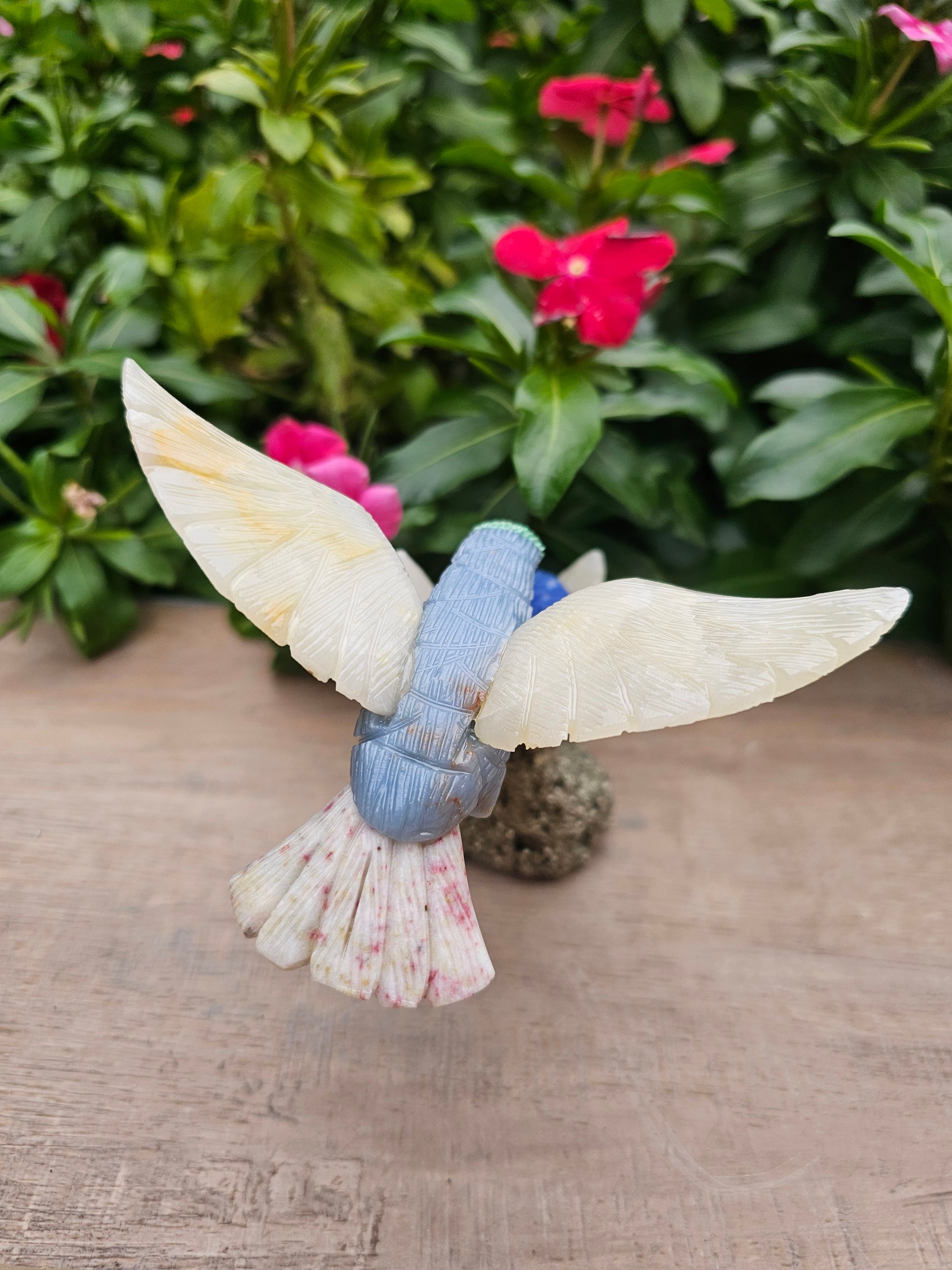Stunning Pyrite Angelite Hummingbird on Natural Pyrite Flower