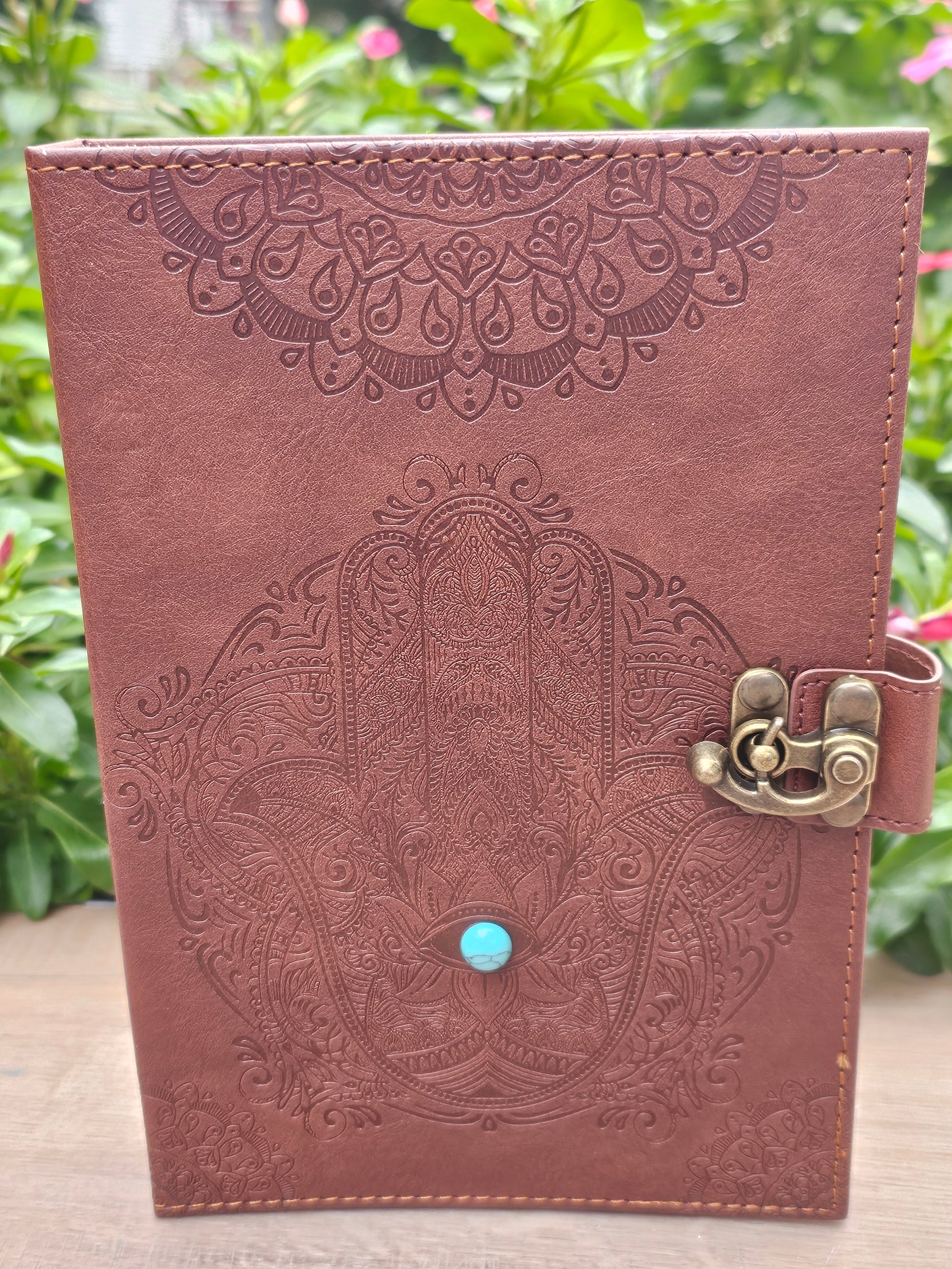 Turquoise Hamsa Hand Leather Notebook  Handcrafted Journal