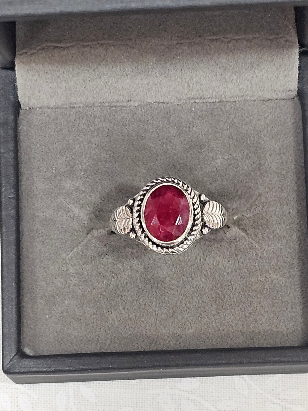 Sterling Silver Ruby Gemstone Ring - Size 9