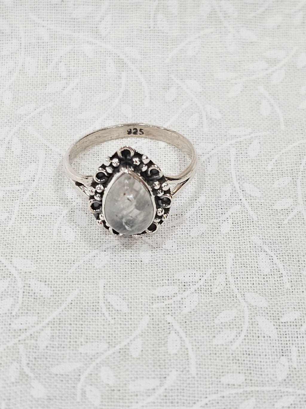 Sterling Silver Tear Drop Moonstone Ring - Size 8