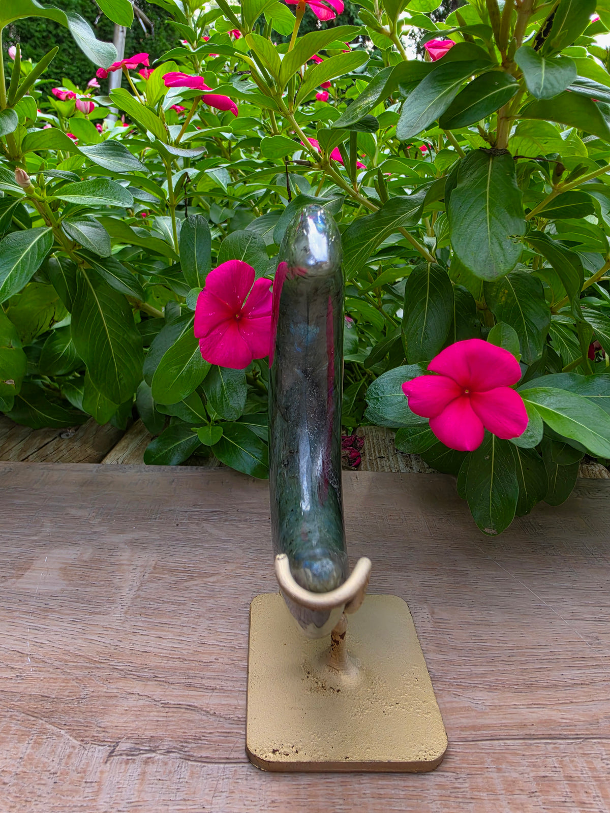 Labradorite Crystal Crescent Moon on Stand