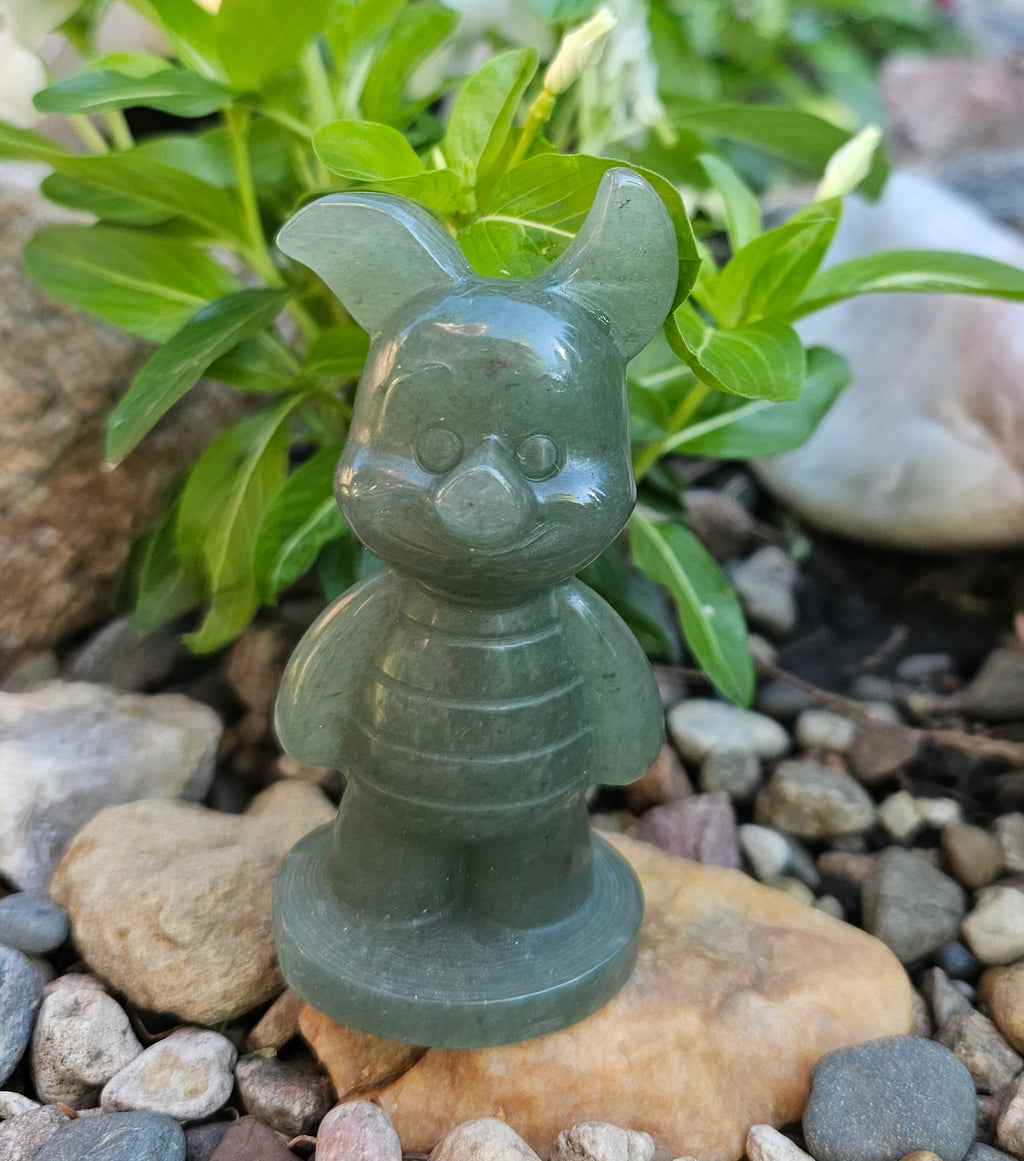 Green Aventurine Crystal Piglet Figurine – Winnie The Pooh Inspired | 4" Tall