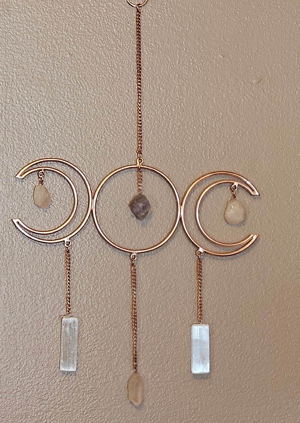 Crescent Moon Crystal Wall Display - Amethyst, Quartz & Selenite - 8.5" x 14.5"
