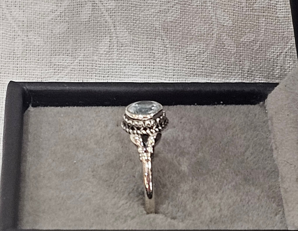 Sterling Silver Blue Topaz Gemstone Ring - Size 8