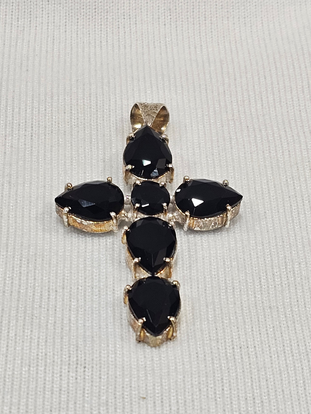 Black Spinel Cross Pendant - Natural Gemstone Sterling Silver