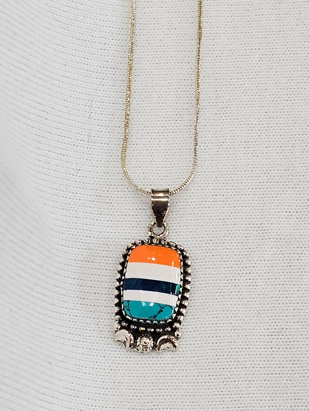 Zuni Turquoise Inlay Necklace - Sterling Silver with 24" Chain