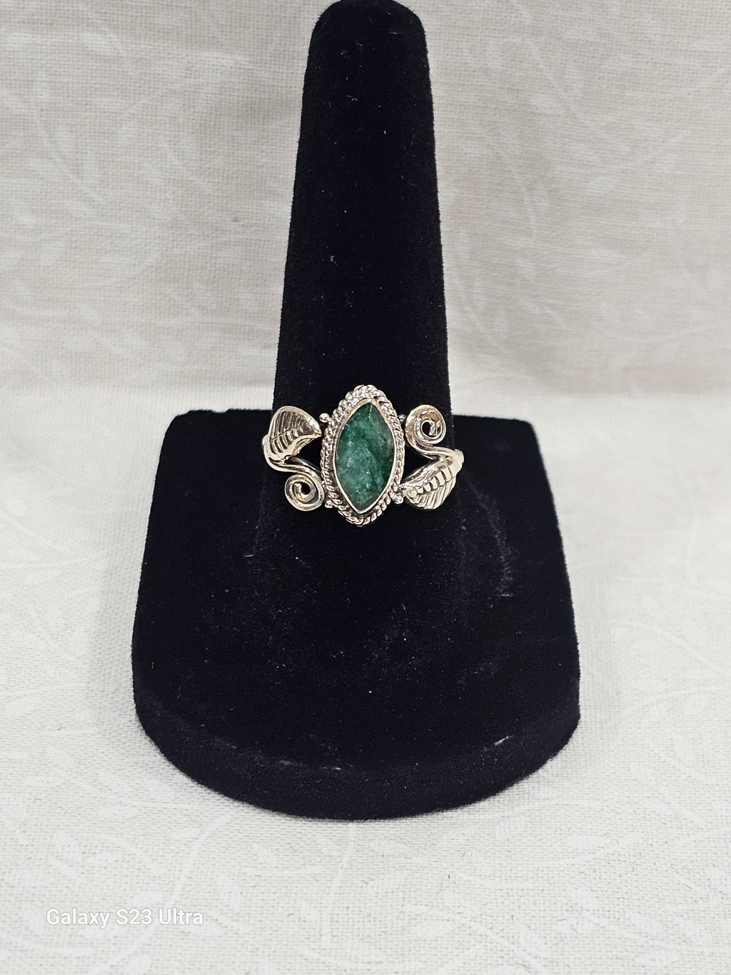 Natural Emerald Sterling Silver Ring Size 7 - Prosperity Stone
