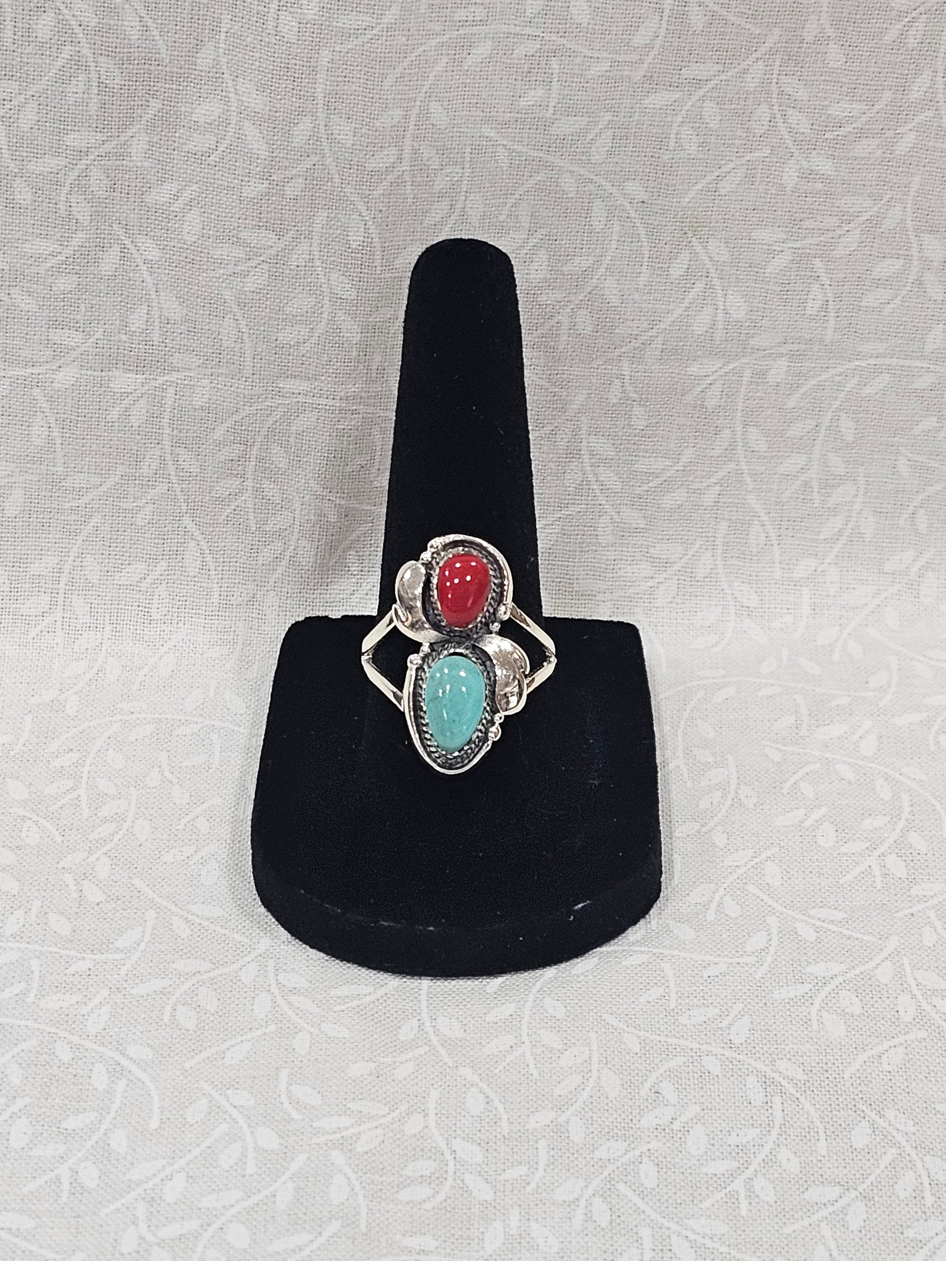Sterling Silver Red & Blue Turquoise Ring 7.5