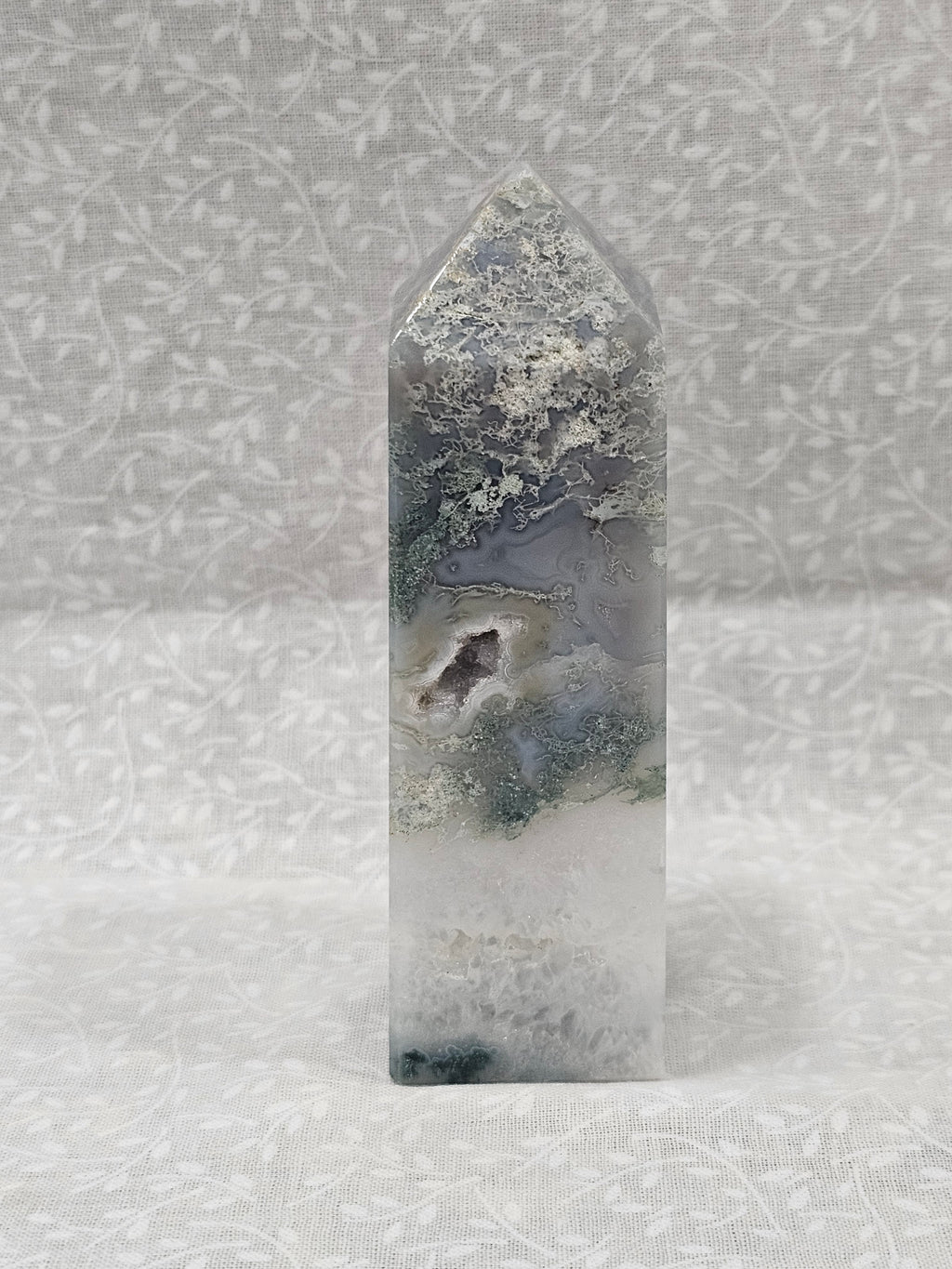 Moss Agate Crystal Tower