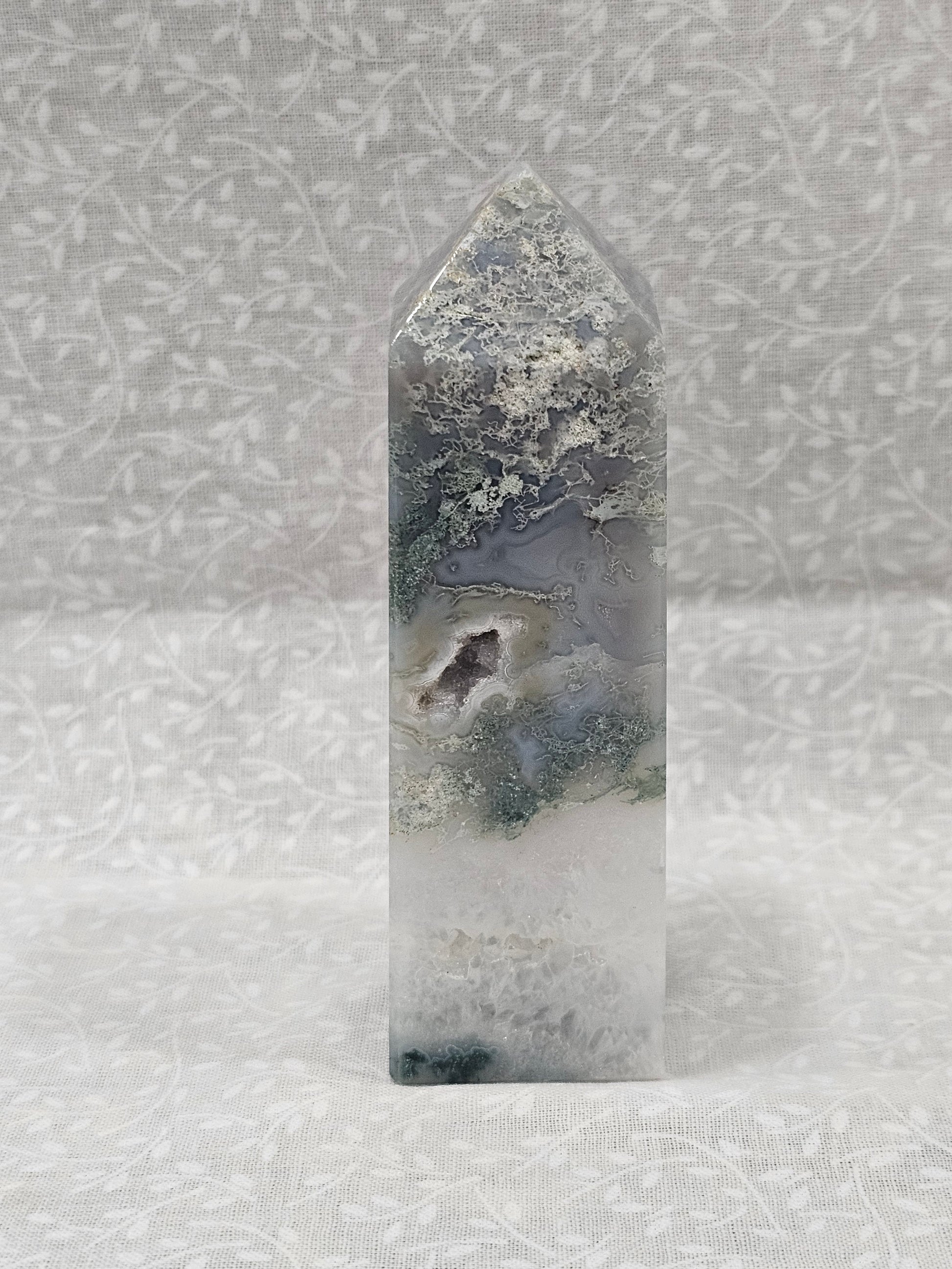 Moss Agate Crystal Tower