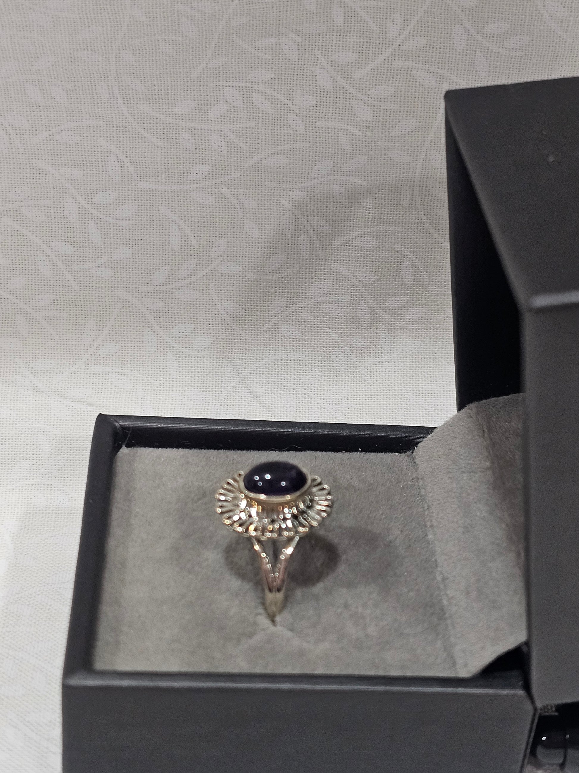 Sterling Silver Black Onyx Crystal Ring - Size 6
