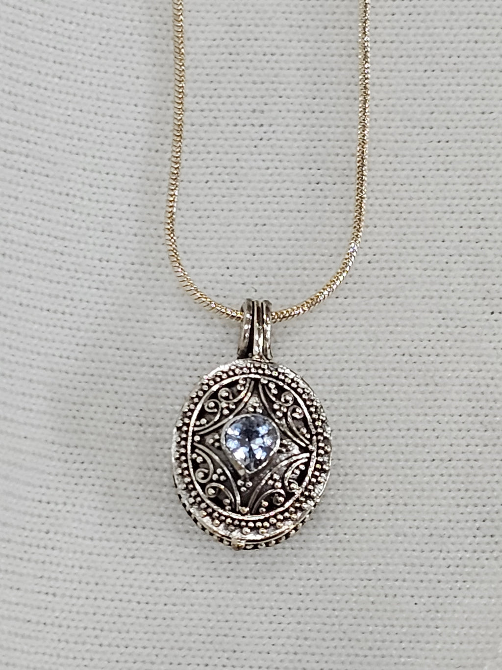 Aquamarine Gemstone Sterling Silver Poison Necklace with 24" Chain