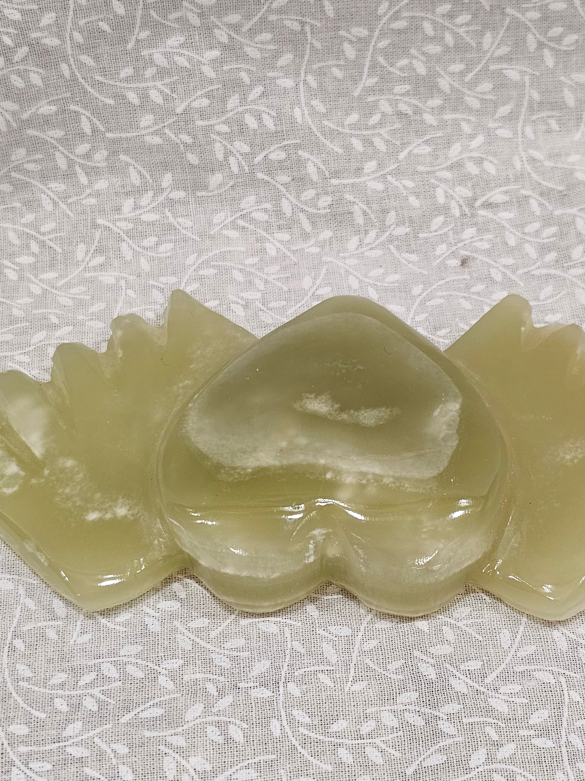 Green Onyx Crystal Heart with Angel Wings 6 Inch