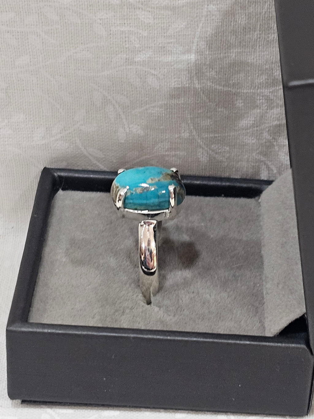 Sterling Silver Turquoise Gemstone Ring Matrix Pattern - Size 9