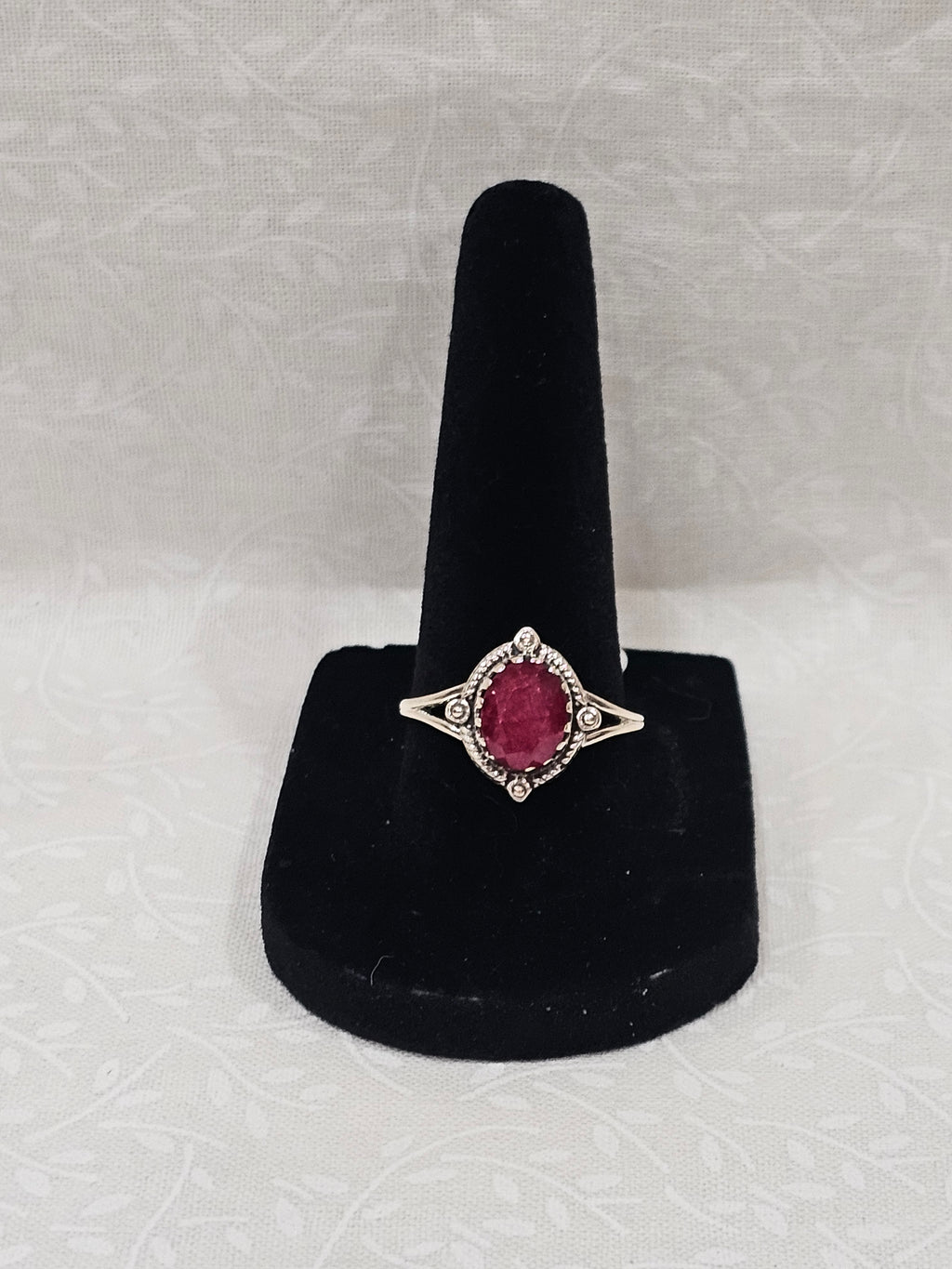 Sterling Silver Ruby Gemstone Ring - Size 9
