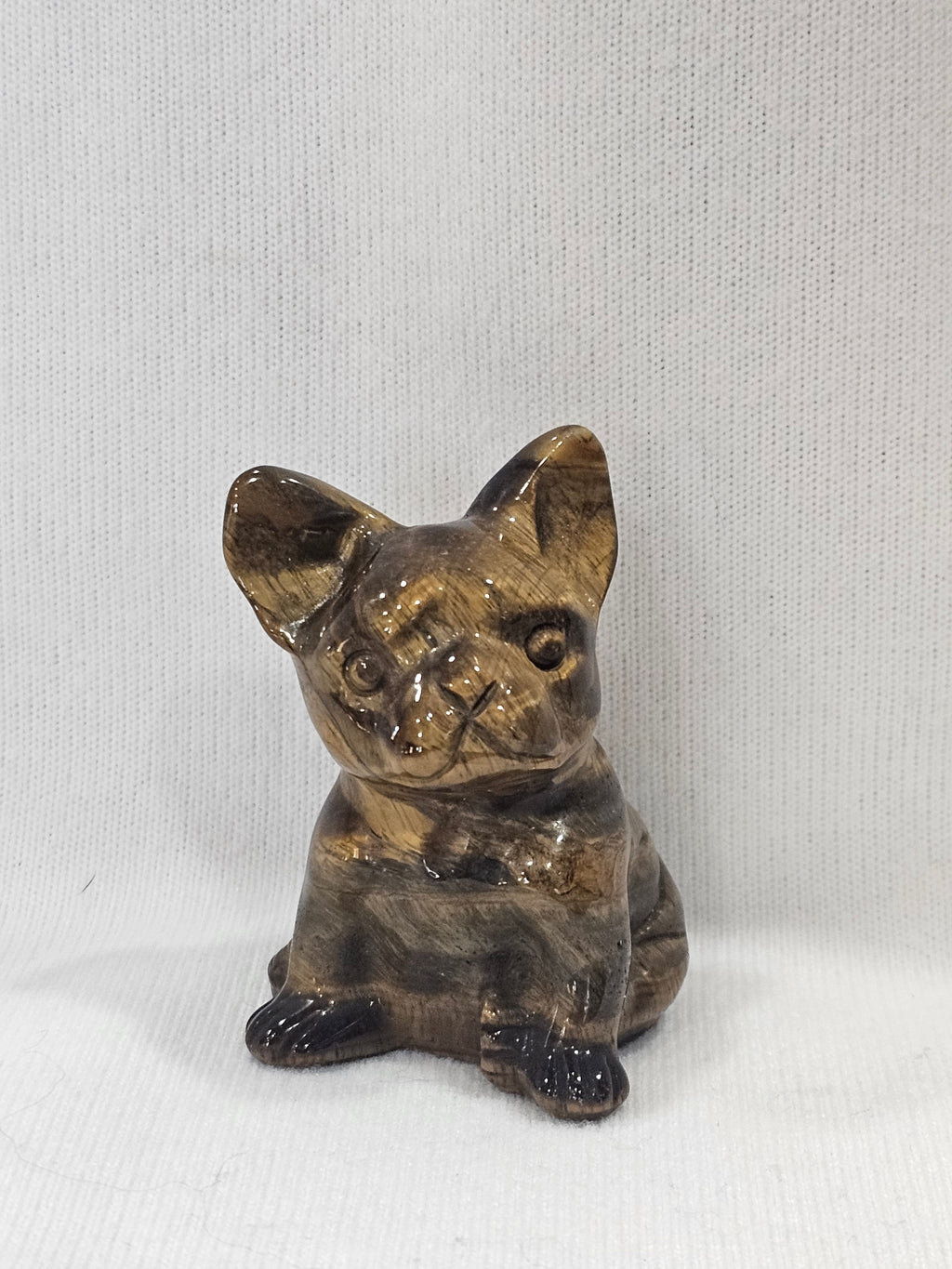 Tiger Eye Frenchie Dog Crystal Carving