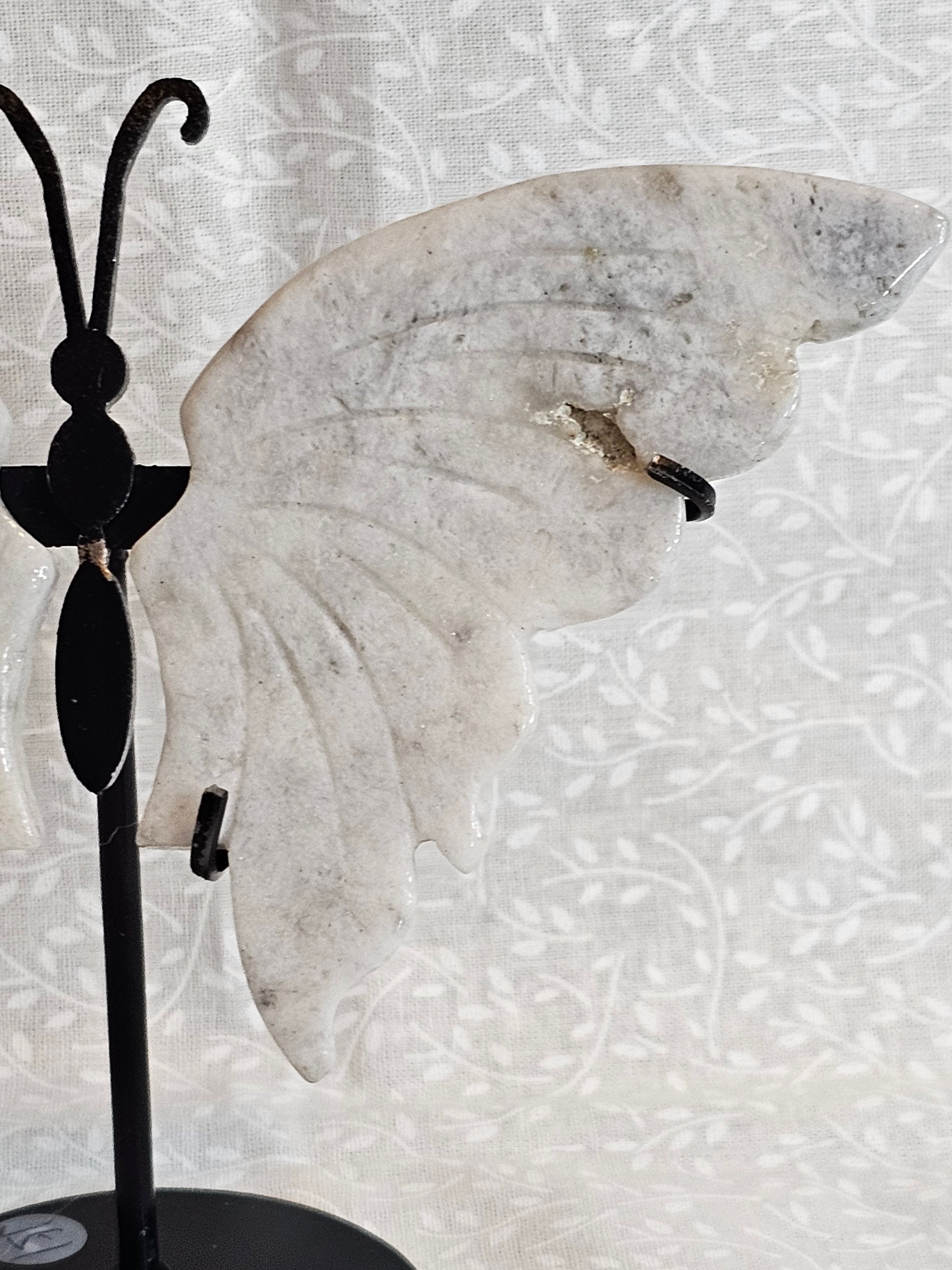 White Agate Crystal Butterfly Wings with Stand - 5 Inch Natural Stone Decor